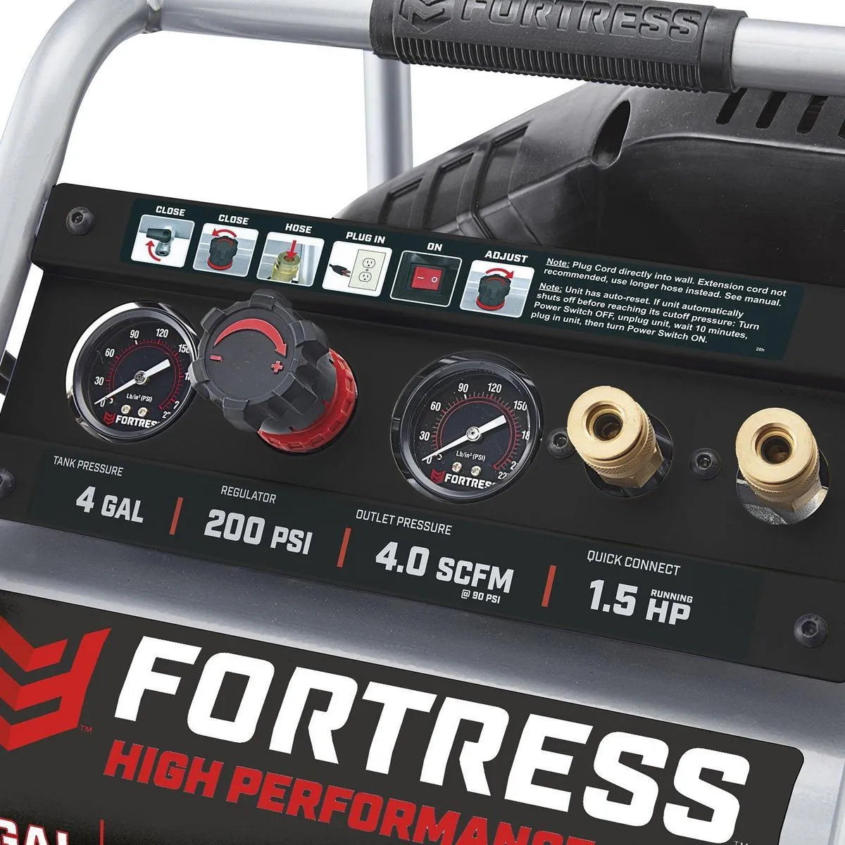 FORTRESS 4 Gallon 200 PSI High Performance Oil-Free Portable Jobsite Air Compressor