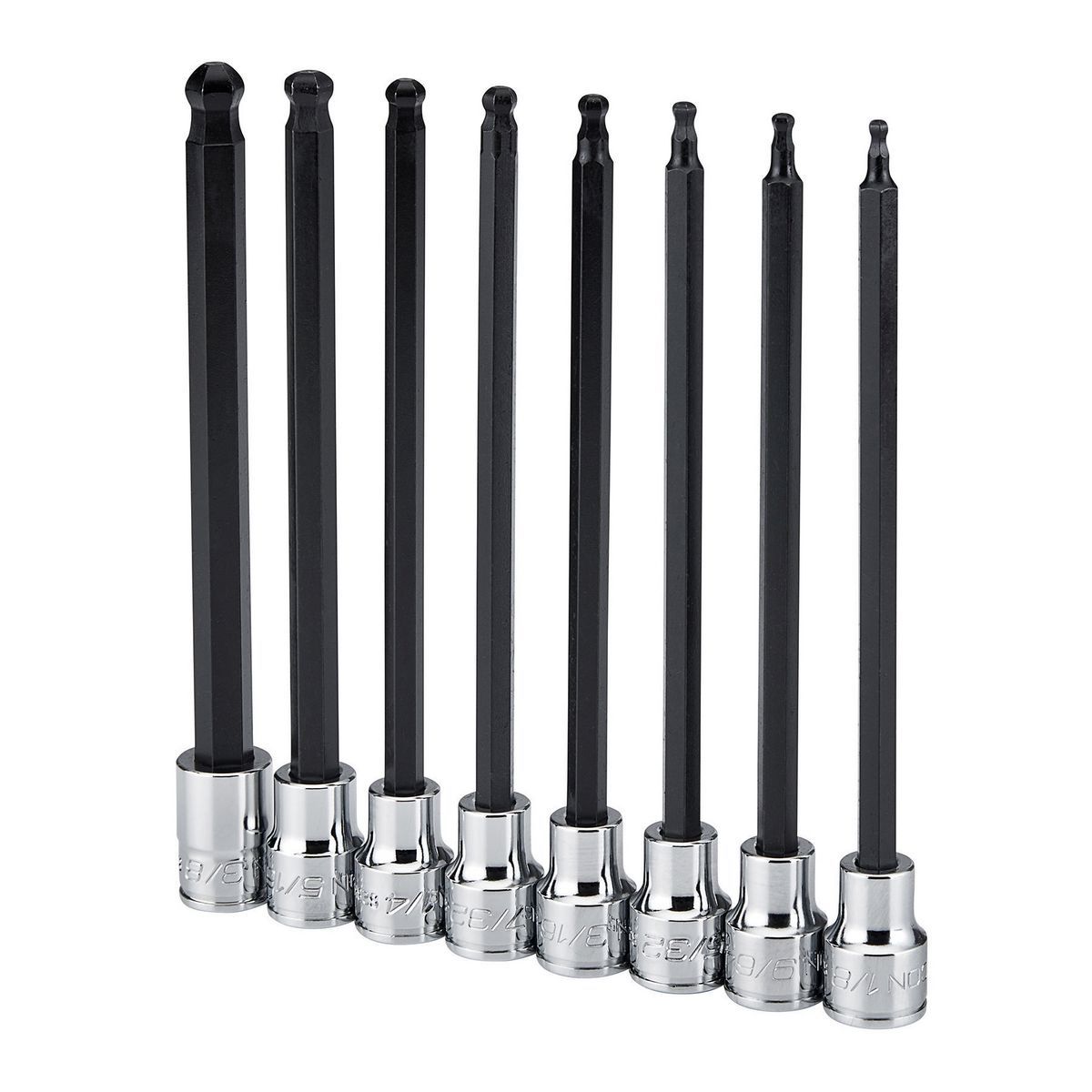 8 Piece SAE Long Ball End Hex Socket Set, 3/8 in. Drive