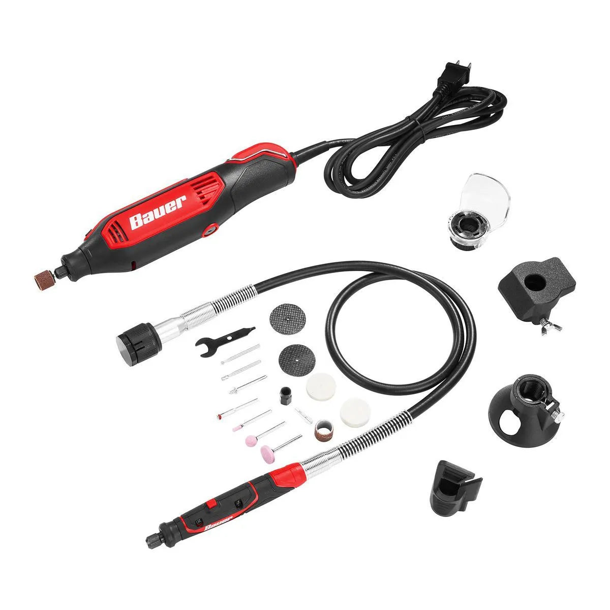 Kit d'outil rotatif à vitesse variable 1,6 A avec arbre flexible, 21 pièces - BAUER