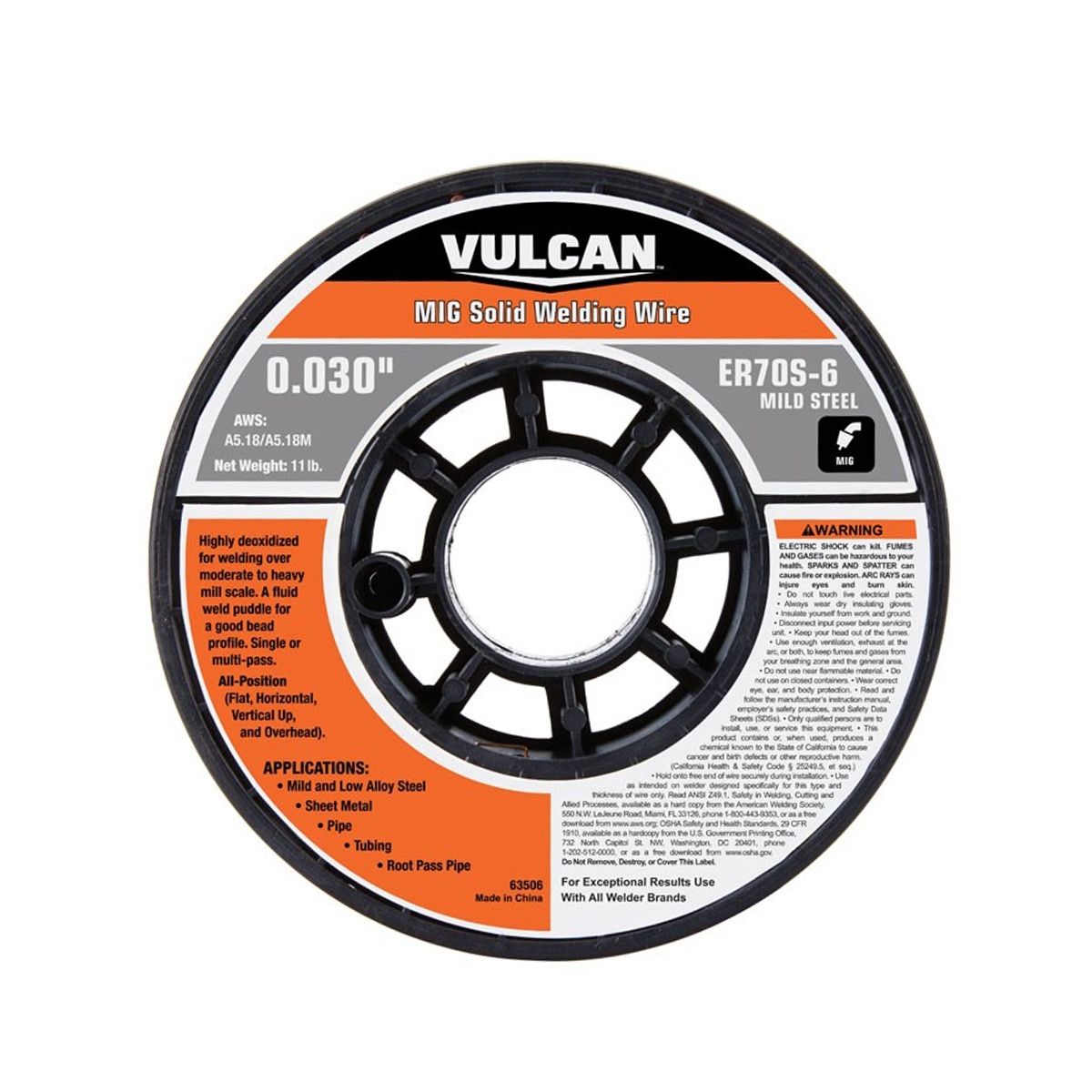 Fil de soudage solide mig 0,030 po er70S-6, rouleau de 11,00 lb VULCAN - sosoutils