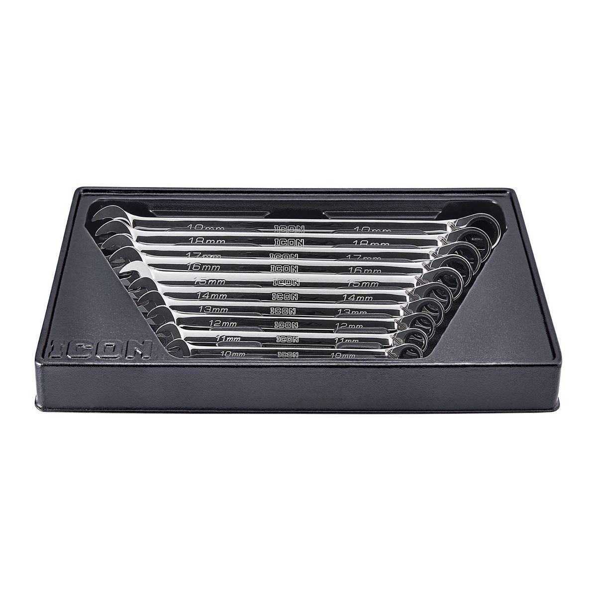 Professional metric ratcheting combination wrench set, 10 pieces - ICON