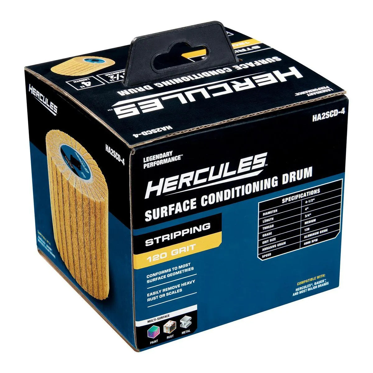 Tambour de décapage intercalé 4-1/2 po x 4 po x 3/4 po, grain 120 pour outils de conditionnement de surface - HERCULES