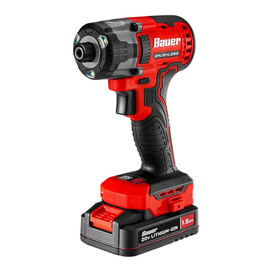 Kit de visseuse à chocs sans fil 20 V, 3 vitesses, 6 pans, sans balais, avec batterie de 1,5 Ah et chargeur – BAUER