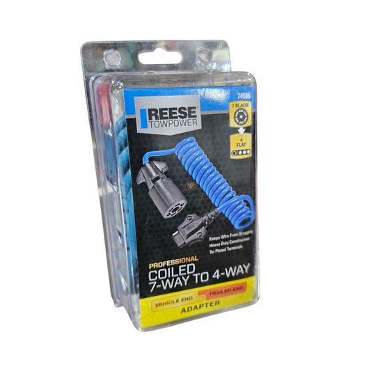REESE Towpower 7-Way Connector to 4-Way Flat Connector Adapter with Long Coiled Cable