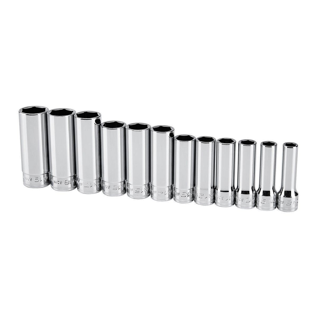 Jeu de douille profonde métrique professionnelle 3/8 Po, 12 Pièces ICON - sosoutils