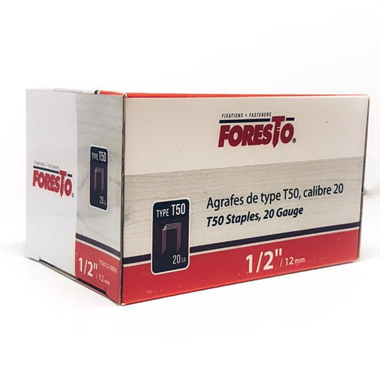 Agrafes, T50, 1/2", calibre 20, acier galvanisé, 5000/pqt FORESTO - sosoutils