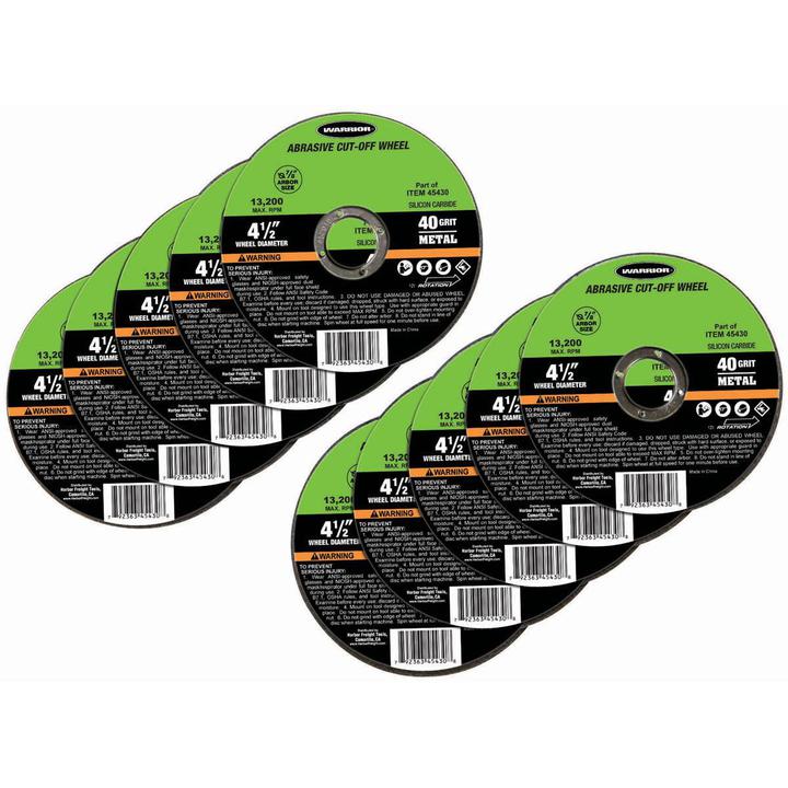 10 lames de meule à tronçonner à métal de 4-1 / 2 po 40 grain Warrior® - sosoutils