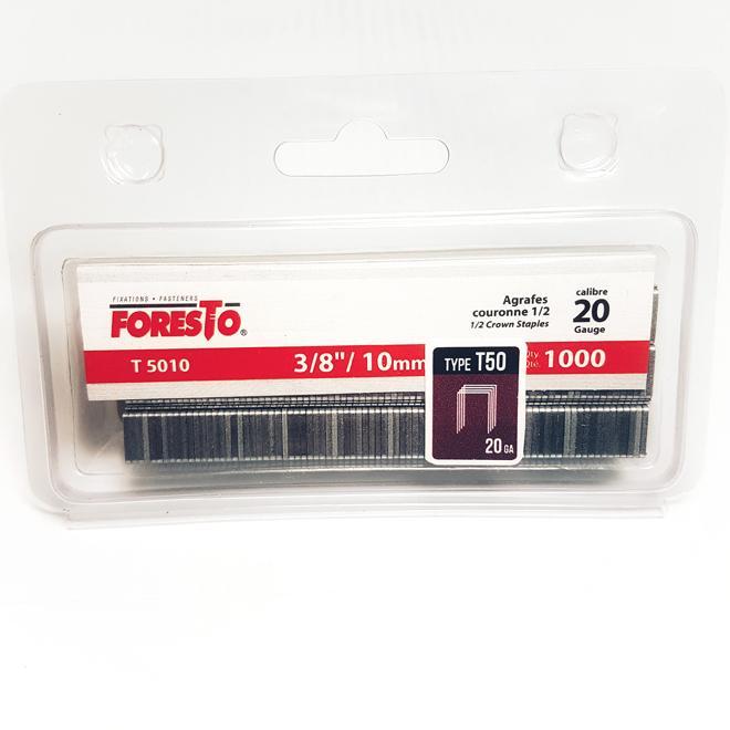 Agrafes, T50, 3/8", calibre 20, acier galvanisé, 1000/pqt FORESTO - sosoutils