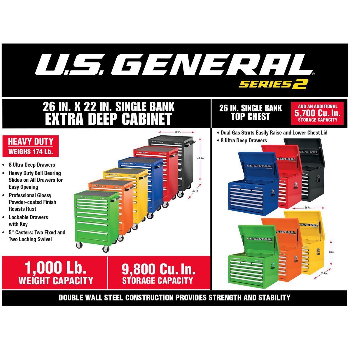 Coffre Supérieur, Vert, 26 Po US GENERAL SERIE 2 - sosoutils