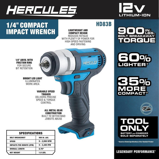 Clé à chocs sans fil lithium 12 V, 1/4 Po-HERCULES (Outil Seulement) - sosoutils