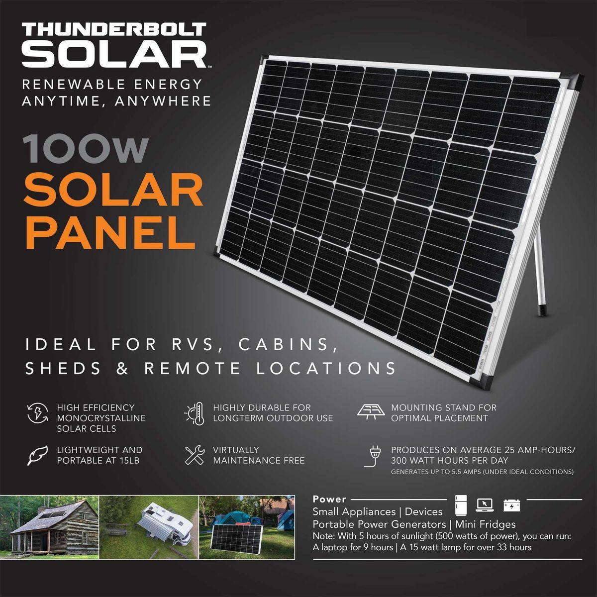 Panneau solaire monocristallin de 100 watts - sosoutils
