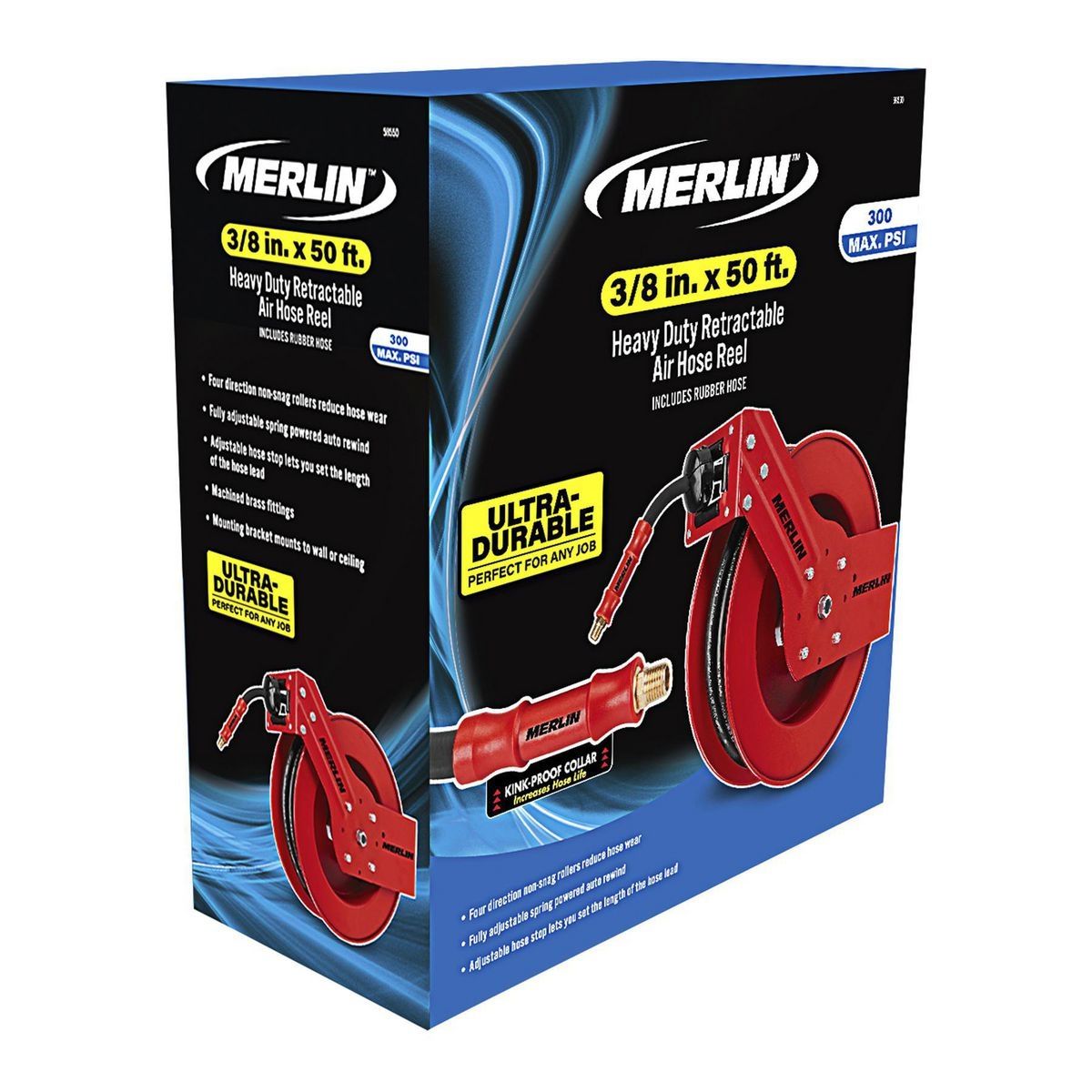 Dévidoir de tuyau d'air rétractable de qualité supérieure de 3/8 po X 50 pi MERLIN - sosoutils