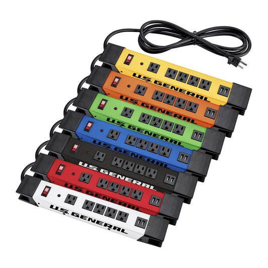 Multiprise magnétique à 5 prises avec boîtier en métal et 2 ports USB, rouge U.S GENERAL - sosoutils