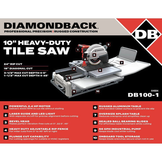 Scie à céramique à l'eau, 15A, 10 Po avec table coulissante-DIAMONDBACK - sosoutils