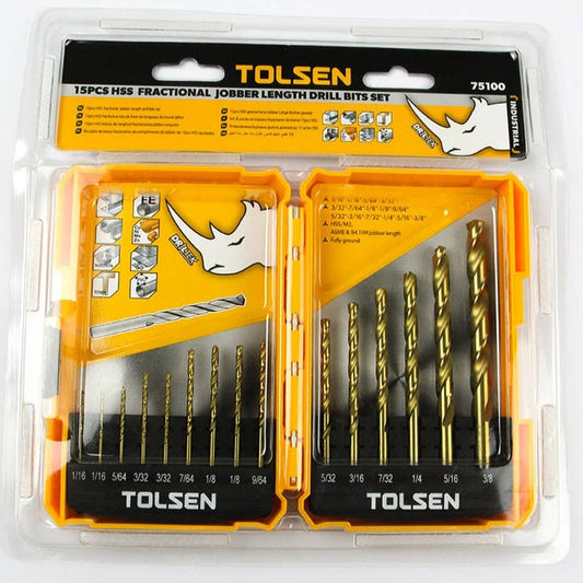 Ensemble de 15 mèches SAE HSS fractionnel longueur jobber - TOLSEN - sosoutils
