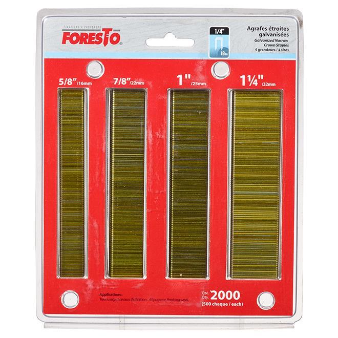 Ensemble d'agrafes à finition, 5/8''- 7/8''- 1''- 1 1/4'', bte/2000 FORESTO - sosoutils