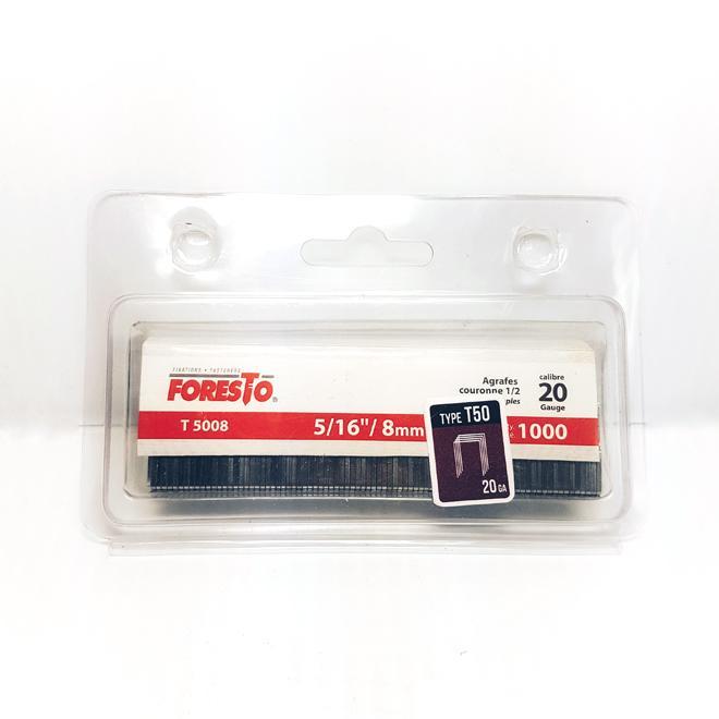 Agrafes, T50, 5/16", calibre 20, acier galvanisé, 1000/pqt FORESTO - sosoutils