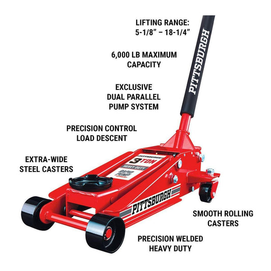 Cric en acier PITTSBURGH de 3 tonnes avec Rapid Pump® - Rouge - sosoutils
