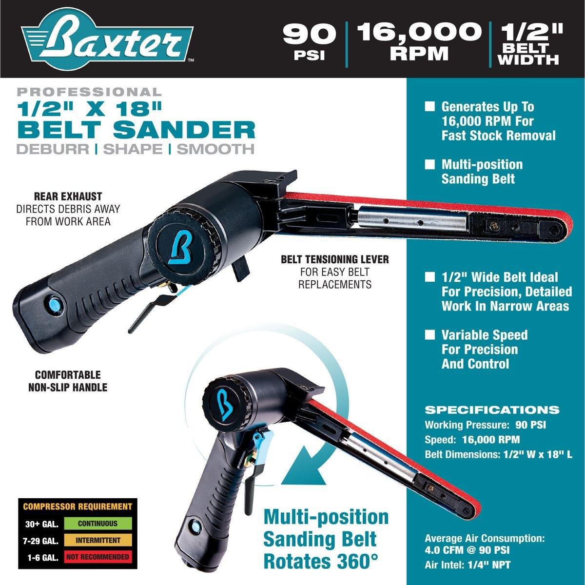 Ponceuse pneumatique à bande professionnelle 1/2 Po X 18 Po BAXTER - sosoutils