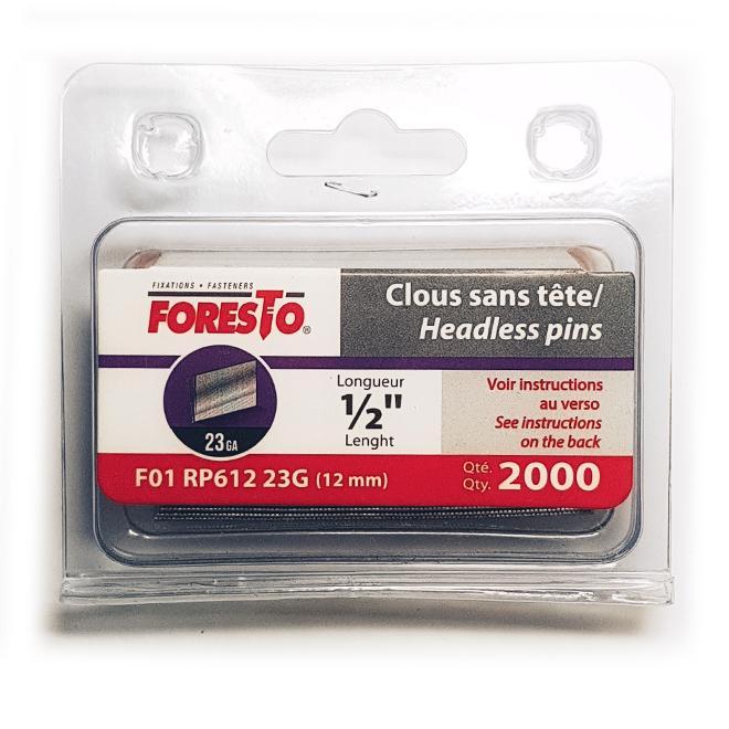 Clous de finition sans tête, 1/2'', calibre 23, bte/2000 FORESTO - sosoutils