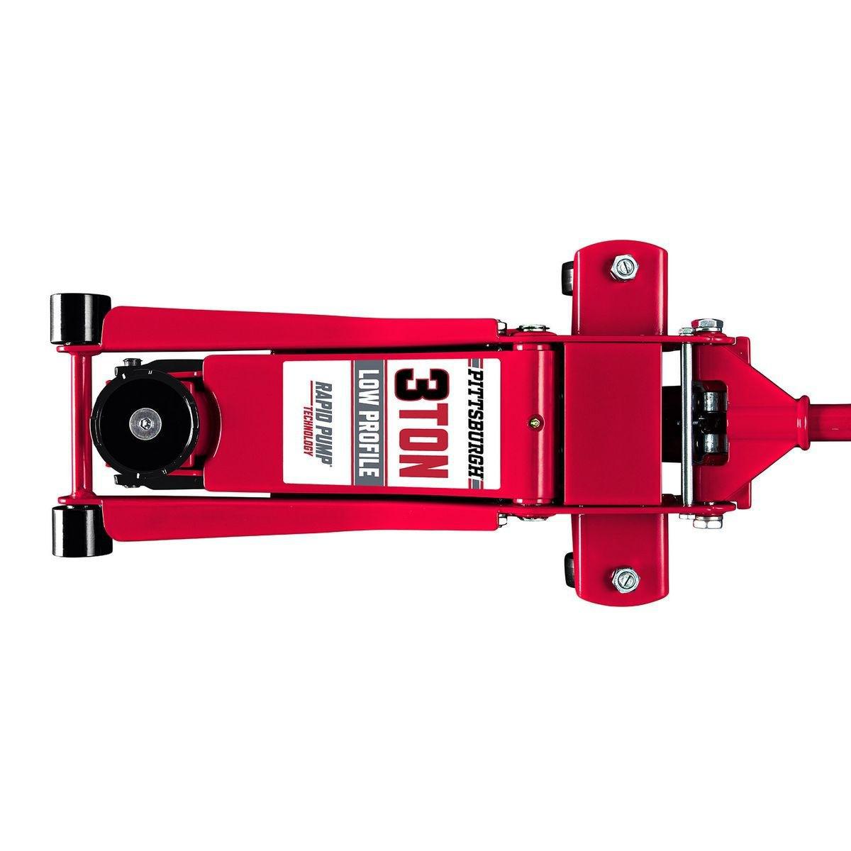 Cric en acier profil bas PITTSBURGH de 3 tonnes avec Rapid Pump® - Rouge - sosoutils