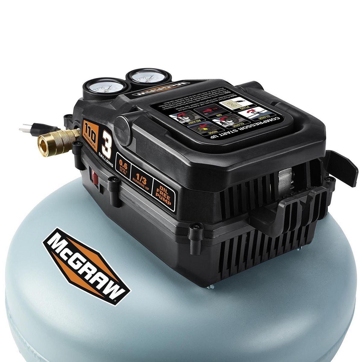 Compresseur d'air sans huile de 3 gallons 1/3 HP 110 PSI MCGRAW - sosoutils