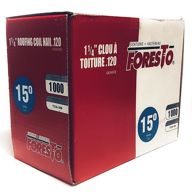 Clous à toiture en rouleau 15°, annelé, 1 1/4", 3600/boîte FORESTO - sosoutils