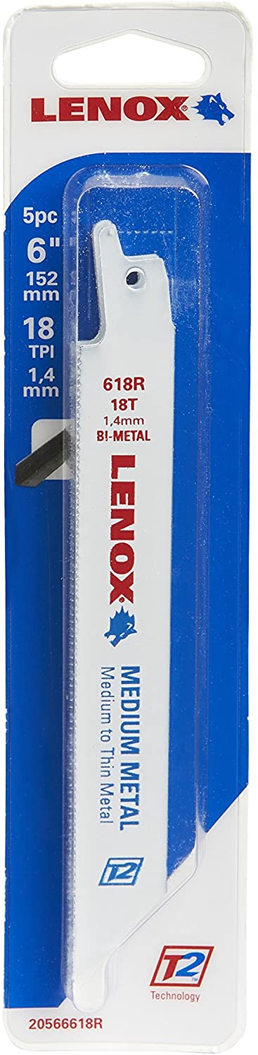 Lame de scie alternative pour métal avec technologie Power Blast, bimétal, 6 pouces, 18 TPI, 5/paq, LENOX - sosoutils