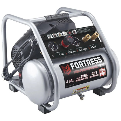 FORTRESS 4 Gallon 200 PSI High Performance Oil-Free Portable Jobsite Air Compressor