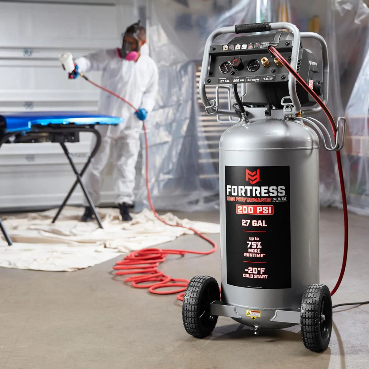 Professional oil-free air compressor, 27 Gallons, 200 Lbs FORTRESS