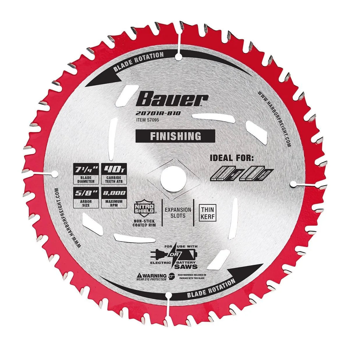 Lame de scie circulaire de finition 7-1/4 po, 40 dents - BAUER