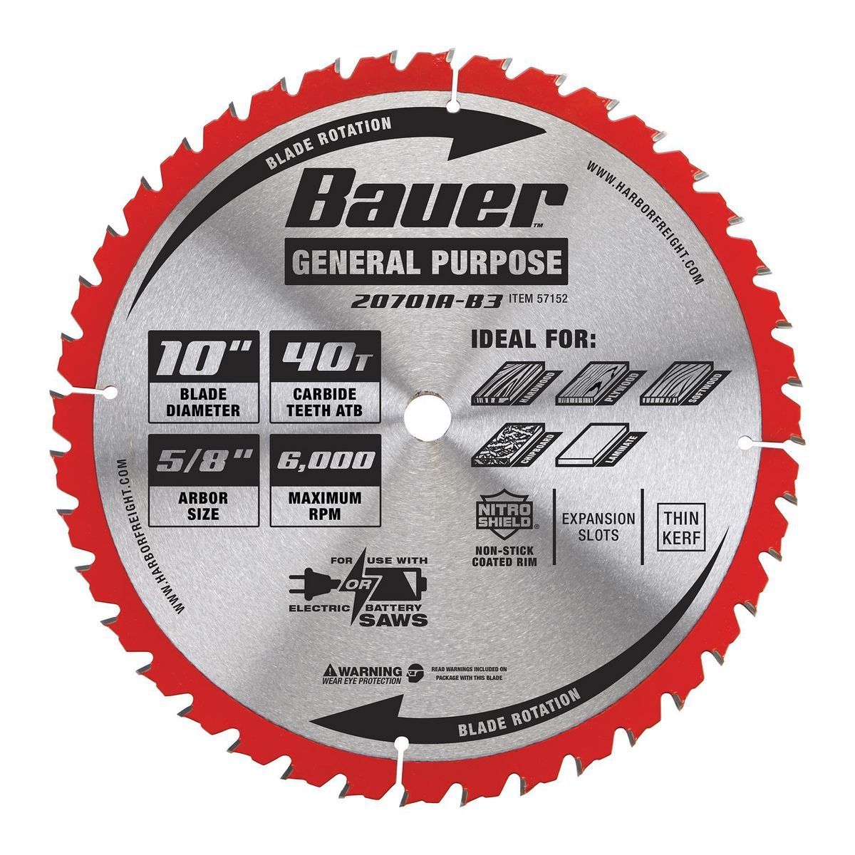 Lame de scie circulaire à usage général de 10 po, 40 dents BAUER - sosoutils