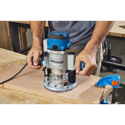 Défonceuse  12 A à vitesse variable avec base fixe et kit de base plongeante - HERCULES