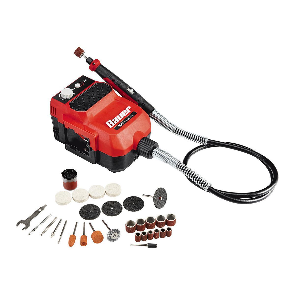 Kit d'outils rotatifs sans fil à vitesse variable, 20 V, avec arbre flexible, 36 pièces, outil uniquement bauer