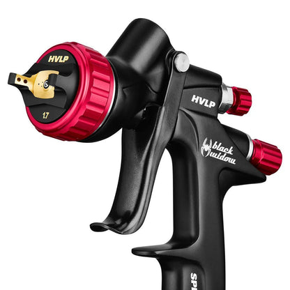 Professional HVLP gravity-feed pneumatic spray gun with rear fan control. - BLACK WIDOW BY SPECTRUM