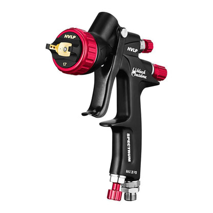 Professional HVLP gravity-feed pneumatic spray gun with rear fan control. - BLACK WIDOW BY SPECTRUM
