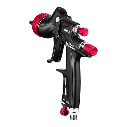 Professional HVLP gravity-feed pneumatic spray gun with rear fan control. - BLACK WIDOW BY SPECTRUM