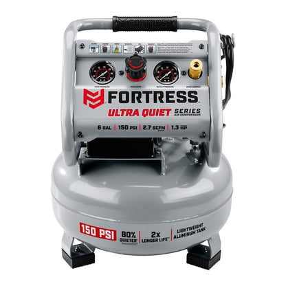 FORTRESS 6 Gallon 150 PSI Ultra Quiet Oil-Free Jobsite Air Compressor