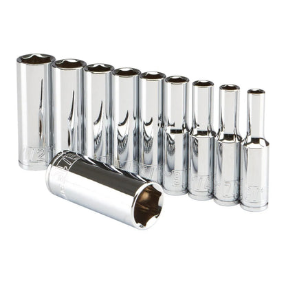 High-visibility deep socket set, 1/4" drive, SAE, 10 pieces. - PITTSBURGH PRO