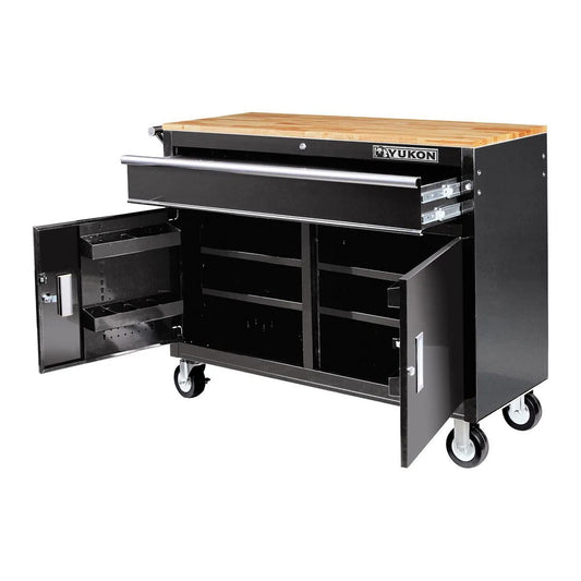 Établi mobile  46 po avec plateau en bois massif, noir - YUKON