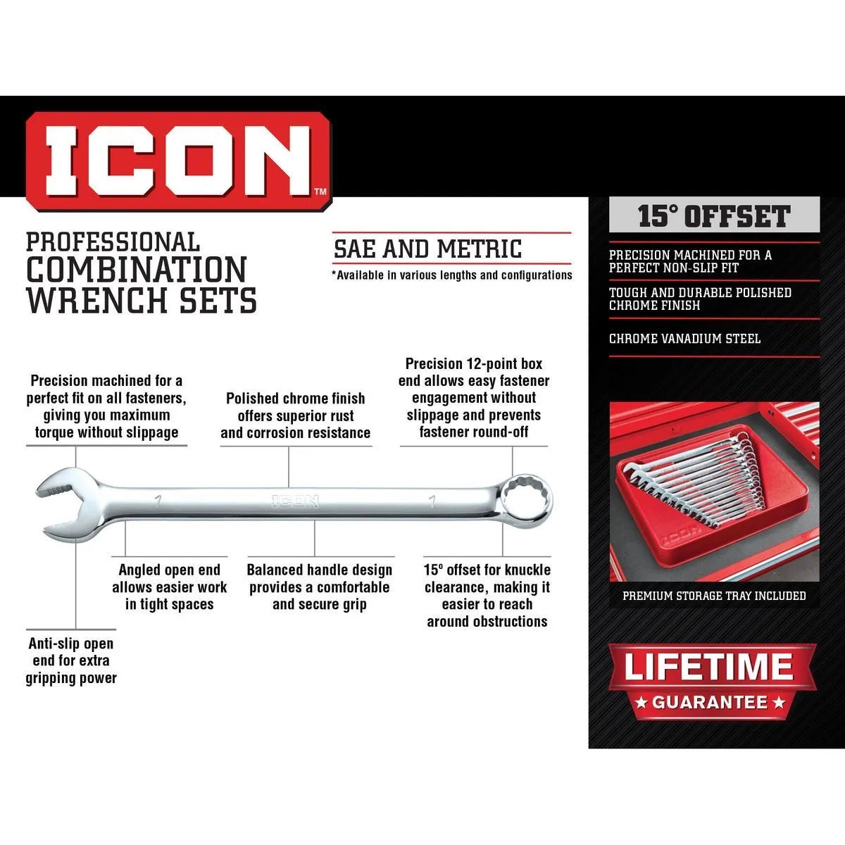 Jeu de clés mixtes métriques professionnelles Stubby, 10 pièces - ICON