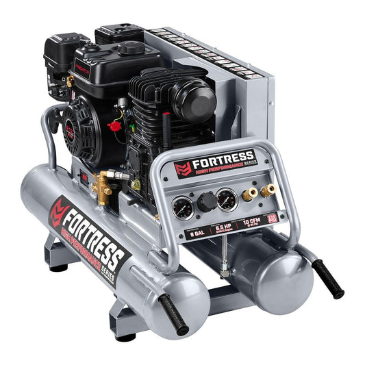 High-performance 9-gallon, 212cc, 6.5HP, 135 PSI gasoline-powered jobsite air compressor - FORTRESS