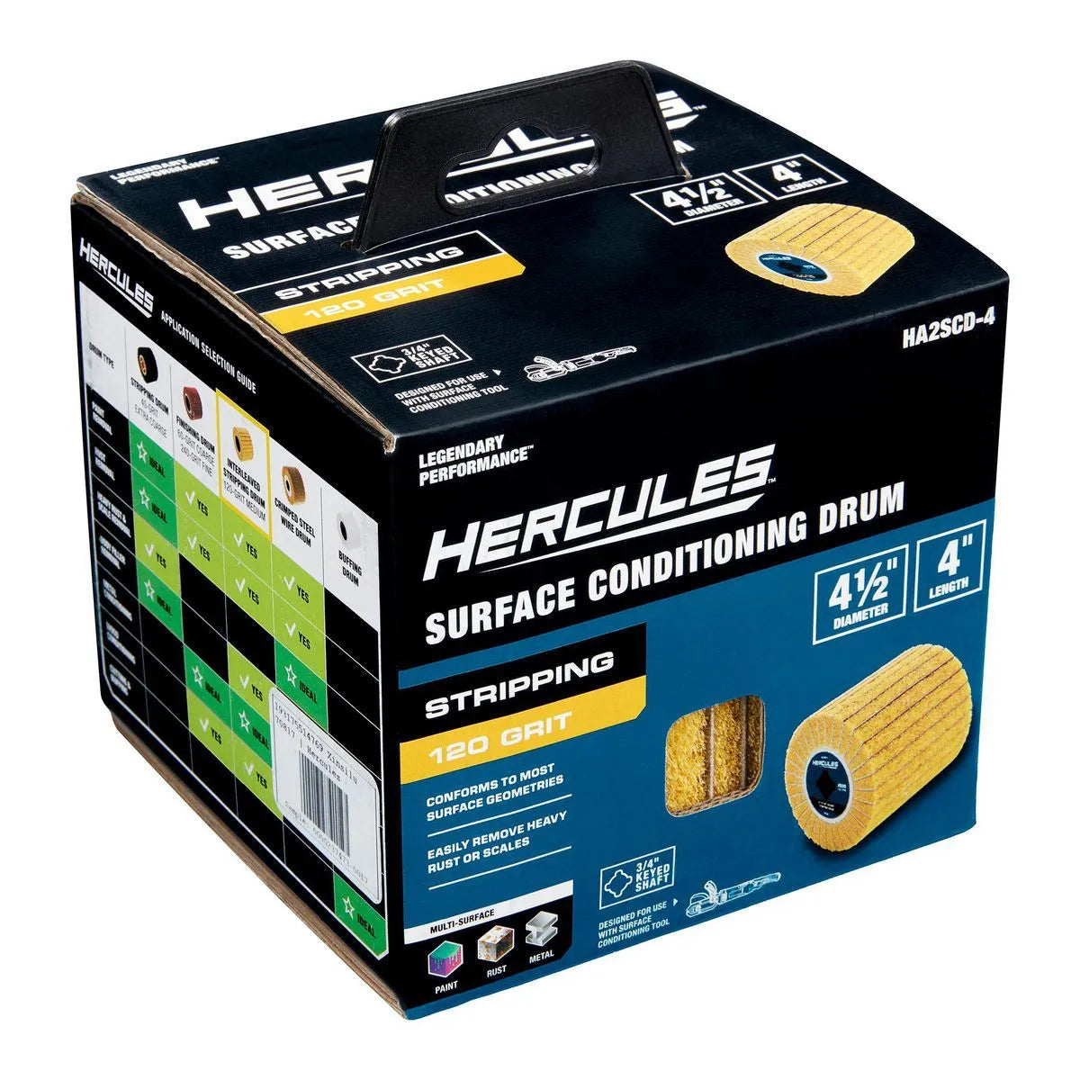 Tambour de décapage intercalé 4-1/2 po x 4 po x 3/4 po, grain 120 pour outils de conditionnement de surface - HERCULES