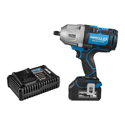 HERCULES BRUSHLESS 20V 1/2" Cordless Impact Wrench with Charger and 5Ah Battery