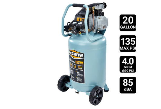 MCGRAW — Compresseur d’air vertical de 20 gallons, 135 PSI, lubrifié à l’huile