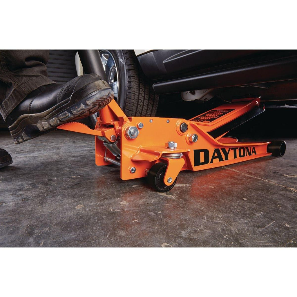Cric de plancher professionnel Rapid Pump® à profil bas, longue portée, 3 Tonnes - Orange DAYTONA - sosoutils
