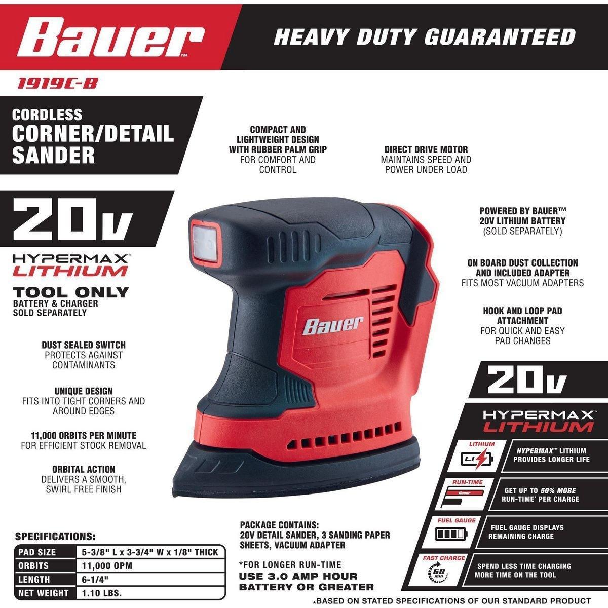 Sableuse à détail sans fil Lithium-Ion Hypermax ™ 20 V - BAUER - Outil Seulement - sosoutils