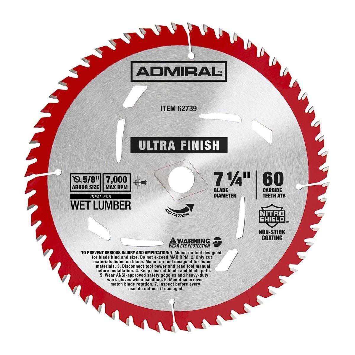 Lame de scie circulaire ultra finish de 7 1/4 Po, 60 Dents - ADMIRAL - sosoutils