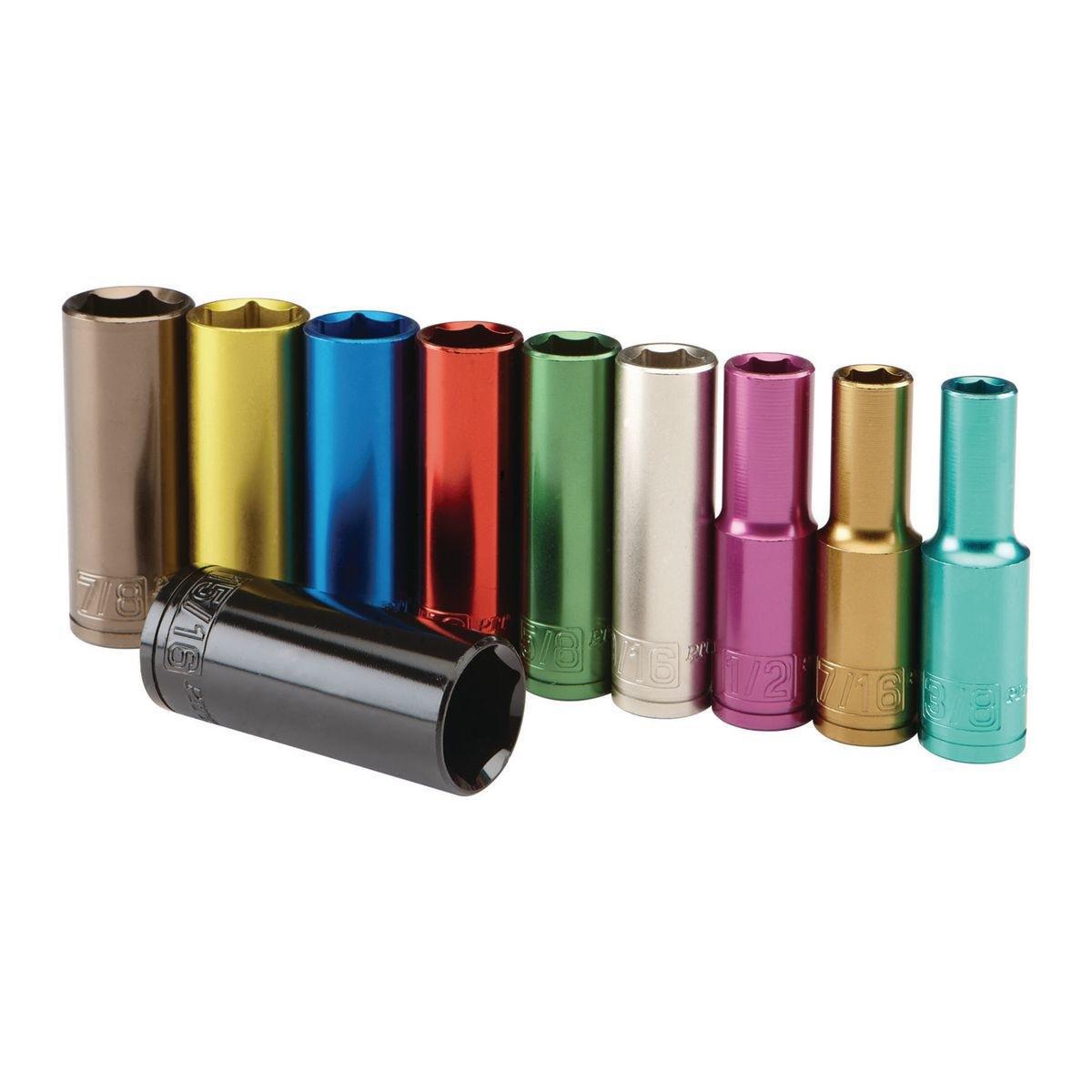 SAE Color Coded Deep Socket Set, 1/2 Inch, 10 Piece PITTSBURGH PRO ...
