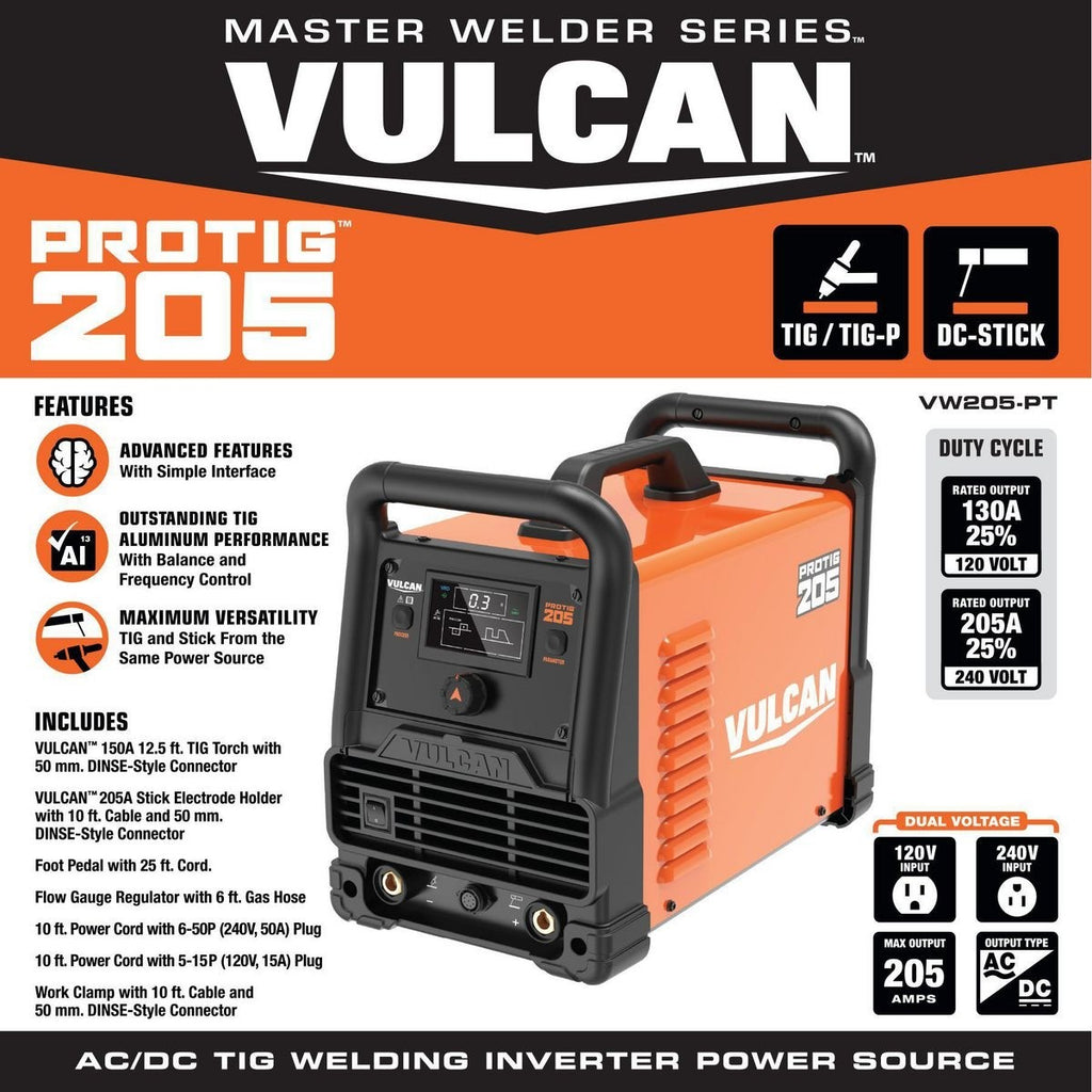 Soudeuse ProTIG™ 205 professionnel avec entrée 120/240 Volts VULCAN - sosoutils